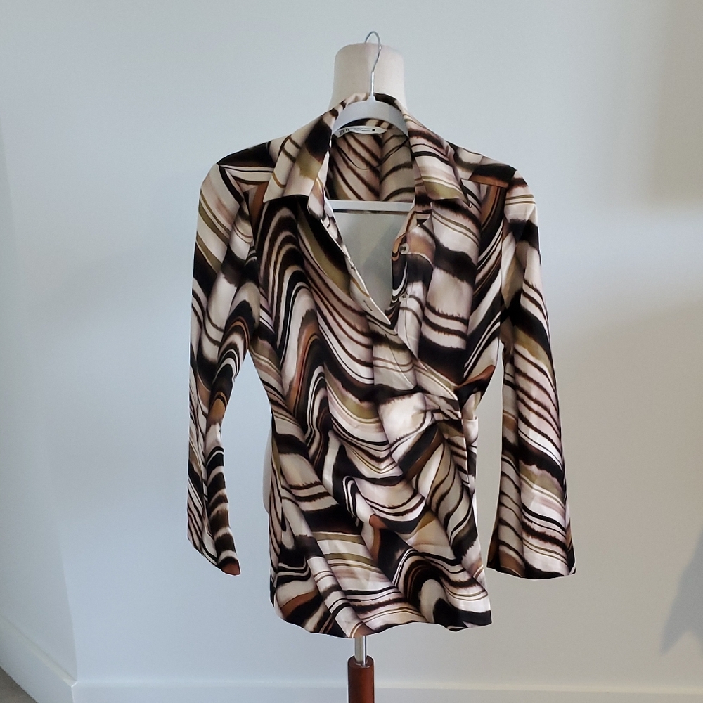 Zara Brown,Black & Tan mini dress With Side Zipper Size XS like new - Picture 2 of 9